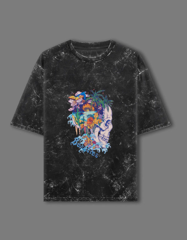Ocean Skull Acid Washed Oversized Tee