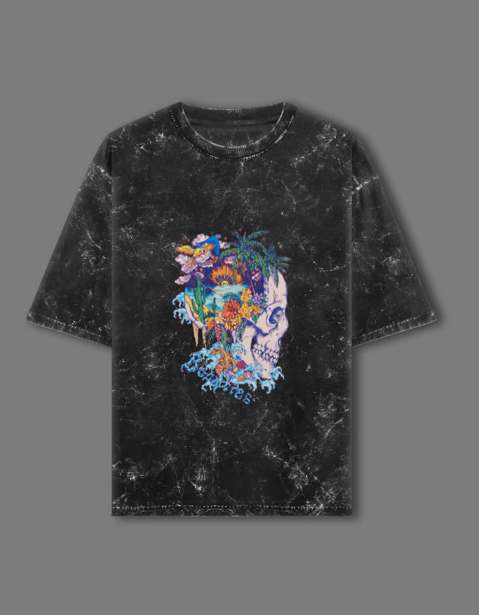 Ocean Skull Acid Washed Oversized Tee